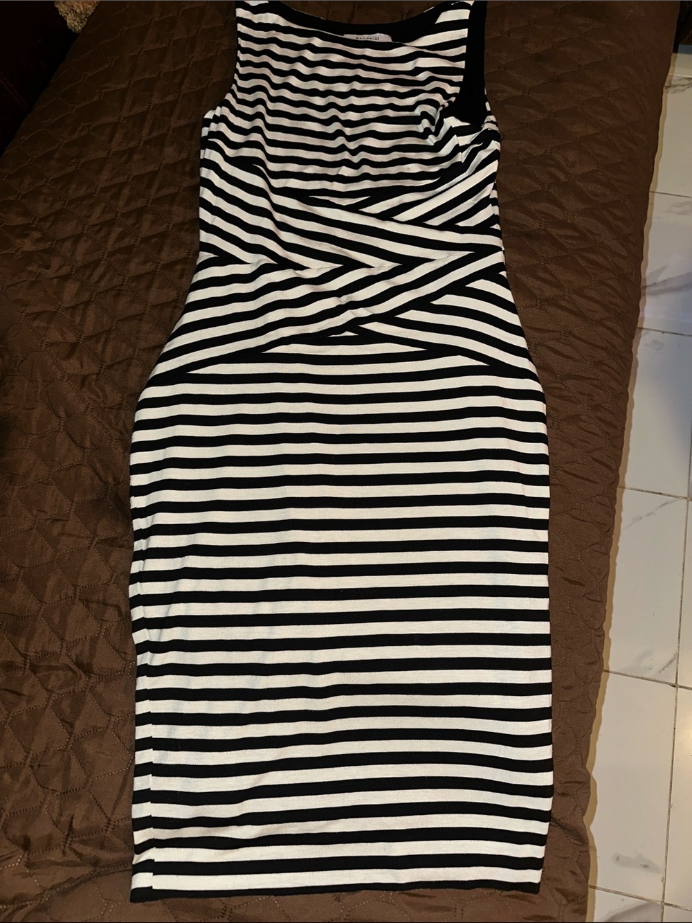 Bailey 44 Black and White Striped Sleeveless Midi Dress
